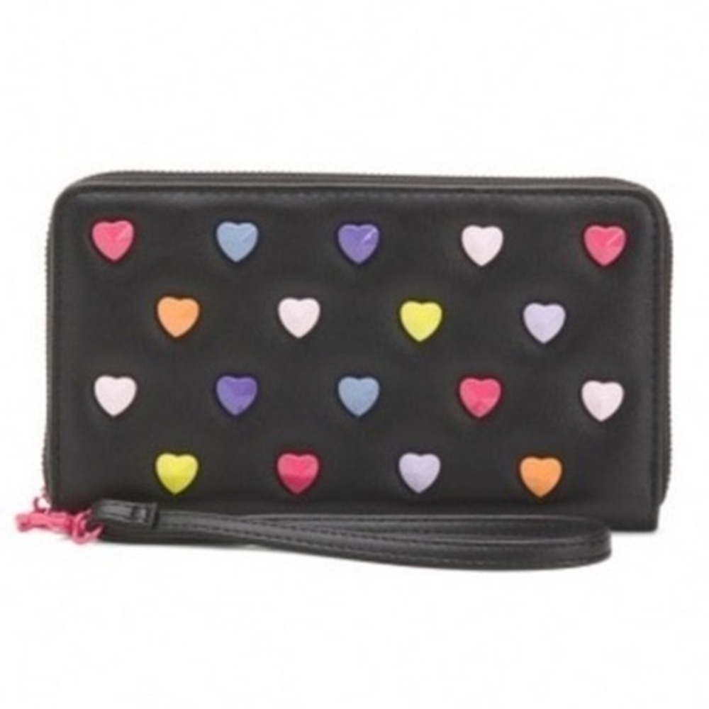 Betsey Johnson Multi Color Heart Embossed Wristlet Women Black NEW